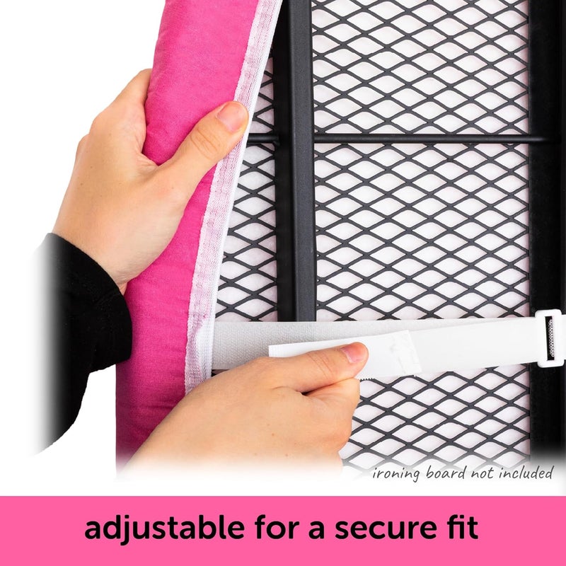 Oliso Ironing Board Cover, Durable 100% Cotton Lined with Professional Grade Felt pad - Fits Standard 54” x 15" Boards, a Wide Elastic Edge, Two Adjustable Straps for Secure Fit (Raspberry) - Image 4